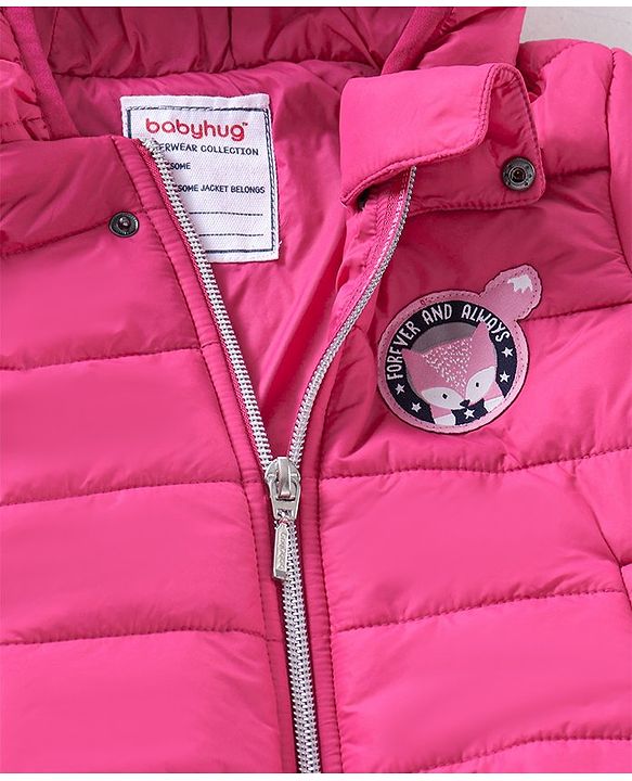 Babyhug Full Sleeve Nylon Qulited Hooded Jacket - Fushia