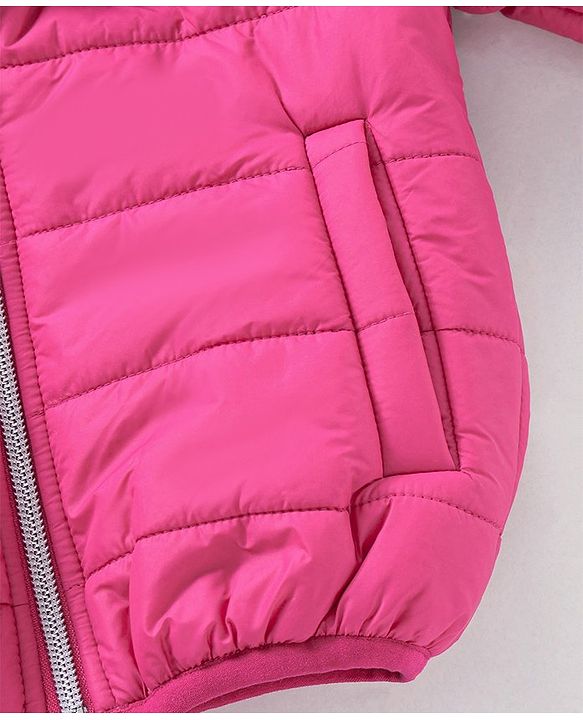 Babyhug Full Sleeve Nylon Qulited Hooded Jacket - Fushia