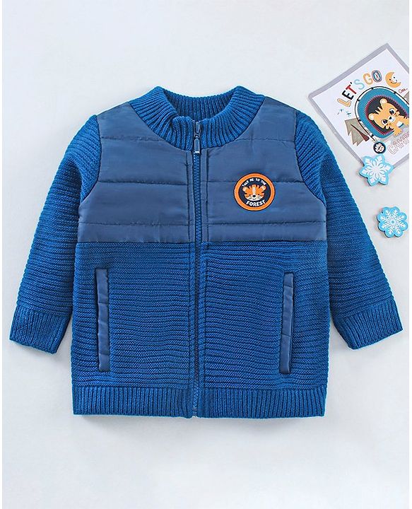 Babyhug Full Sleeves Jacket With Fox Patch - Navy Blue
