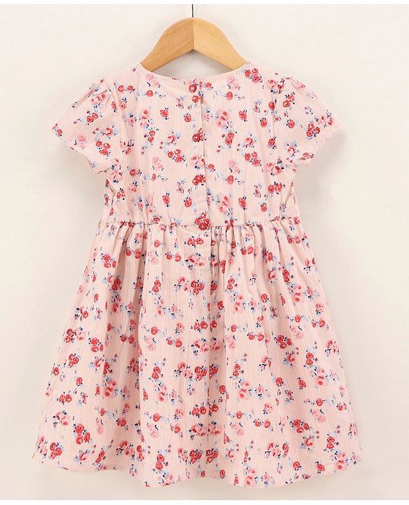 Babyhug Cotton Short Sleeves One-Piece Frock Floral Print - Pink