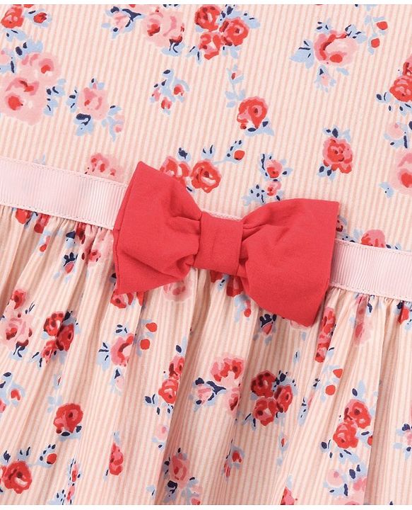 Babyhug Cotton Short Sleeves One-Piece Frock Floral Print - Pink