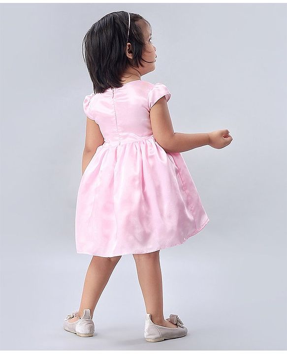 Babyhug Cap Sleeves Soft Satin and Mesh Party Wear Frock - Baby Pink