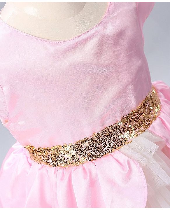 Babyhug Cap Sleeves Soft Satin and Mesh Party Wear Frock - Baby Pink