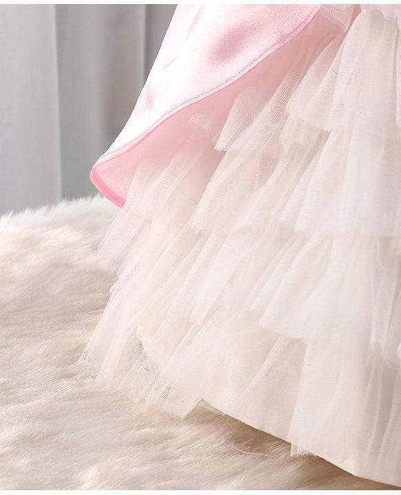 Babyhug Cap Sleeves Soft Satin and Mesh Party Wear Frock - Baby Pink