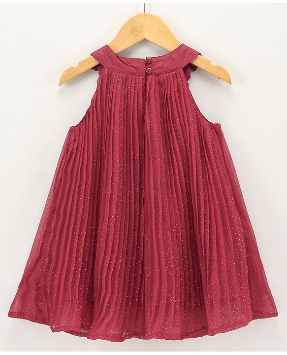 Babyhug Sleeveless Pleated Party Wear Frock with Corsage - Red