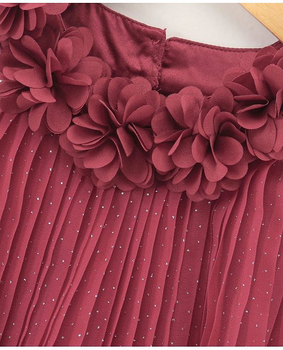 Babyhug Sleeveless Pleated Party Wear Frock with Corsage - Red