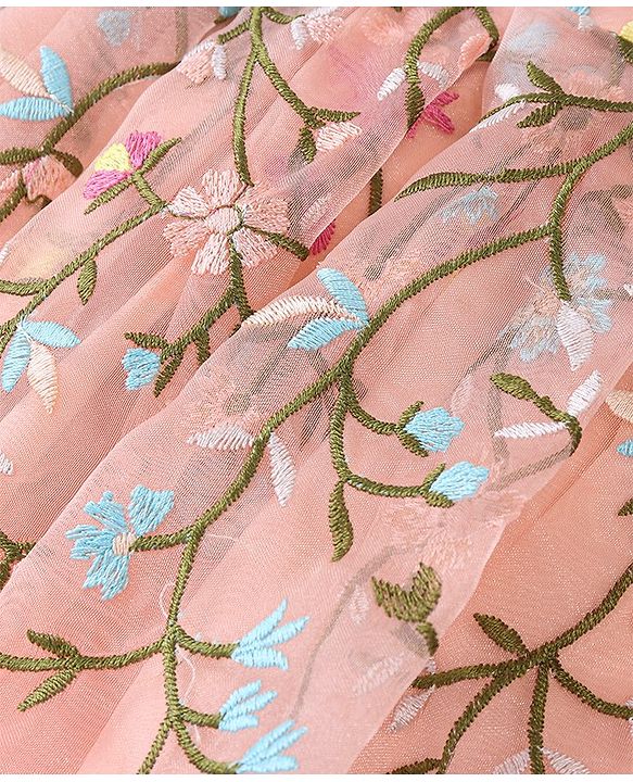 Babyhug Sleeveless Floral Embroidery Party Frock - Peach