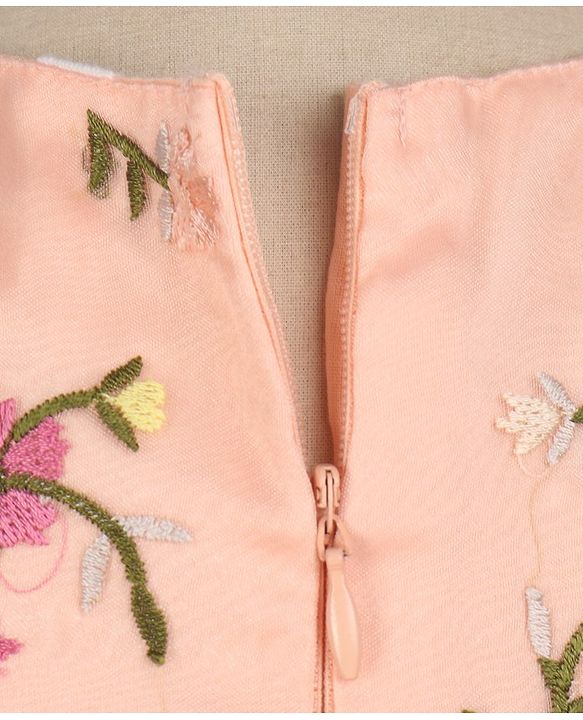 Babyhug Sleeveless Floral Embroidery Party Frock - Peach