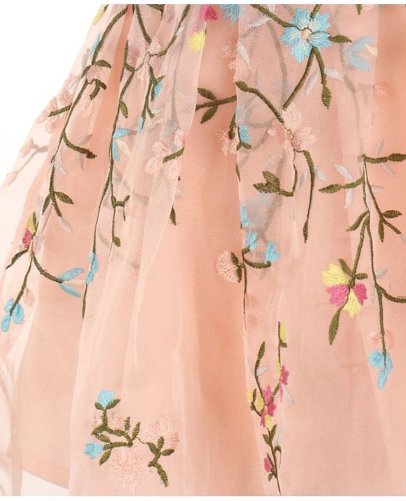 Babyhug Sleeveless Floral Embroidery Party Frock - Peach