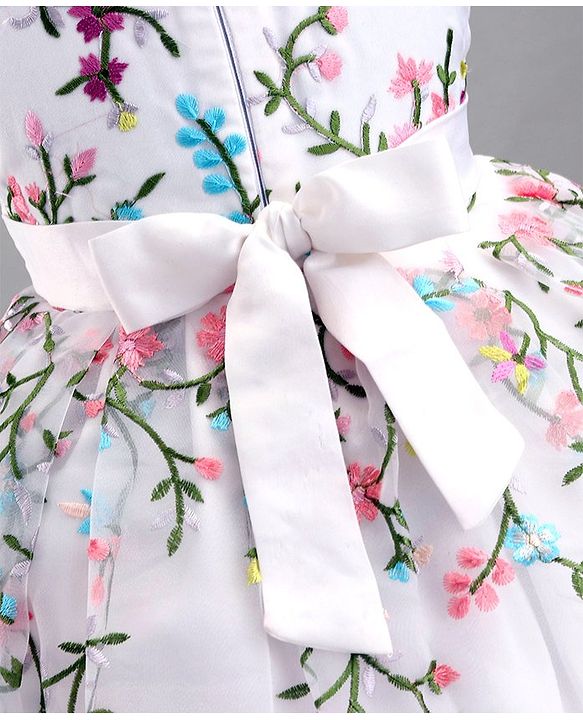 Babyhug Sleeveless Floral Embroidered Party Frock - Offwhite