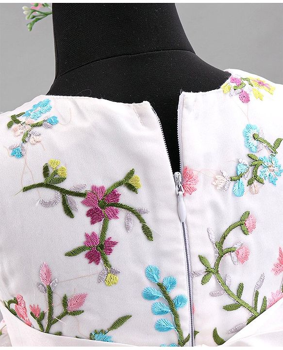 Babyhug Sleeveless Floral Embroidered Party Frock - Offwhite