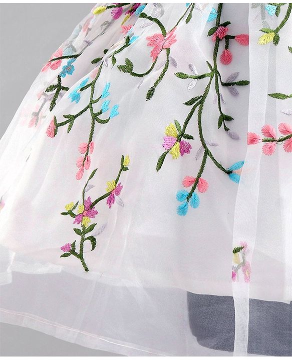 Babyhug Sleeveless Floral Embroidered Party Frock - Offwhite