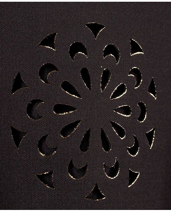 Babyhug Cap Sleeves Partywear Frock with Floral Laser Cutout Design - Black
