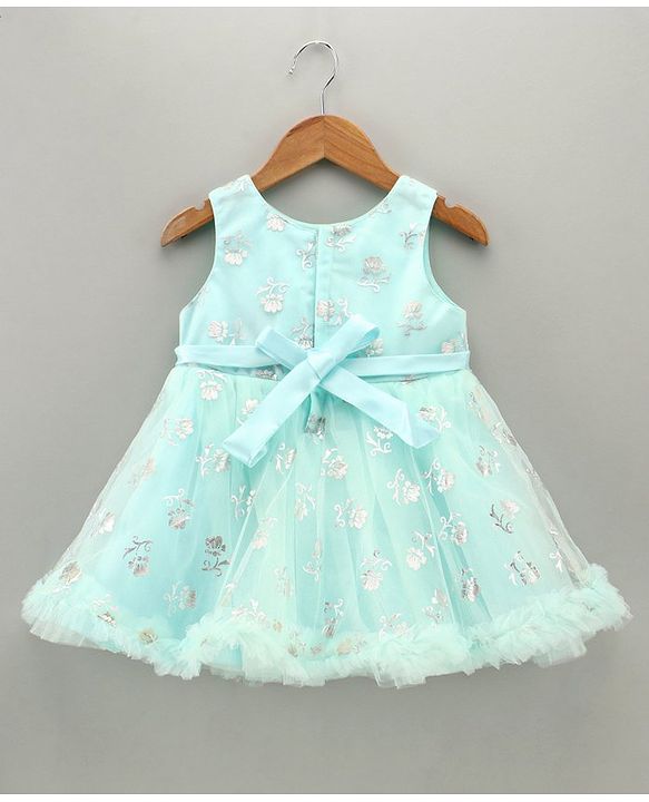 Babyhug Sleeveless Party Wear Frock with Corsage & Foil Print - Mint