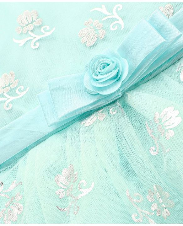 Babyhug Sleeveless Party Wear Frock with Corsage & Foil Print - Mint