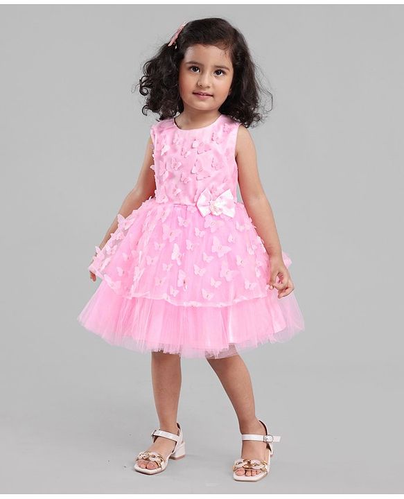Babyhug Sleeveless Party Wear Tutu Frock with Butterfly & Bow Applique - Light Pink