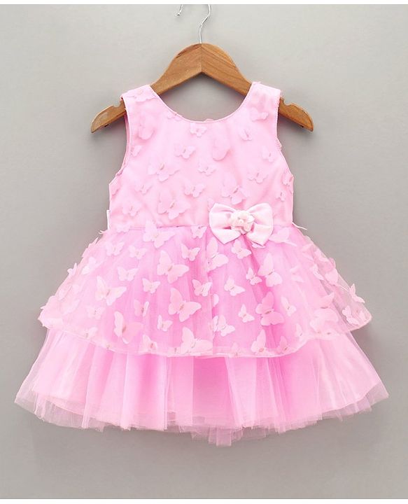 Babyhug Sleeveless Party Wear Tutu Frock with Butterfly & Bow Applique - Light Pink