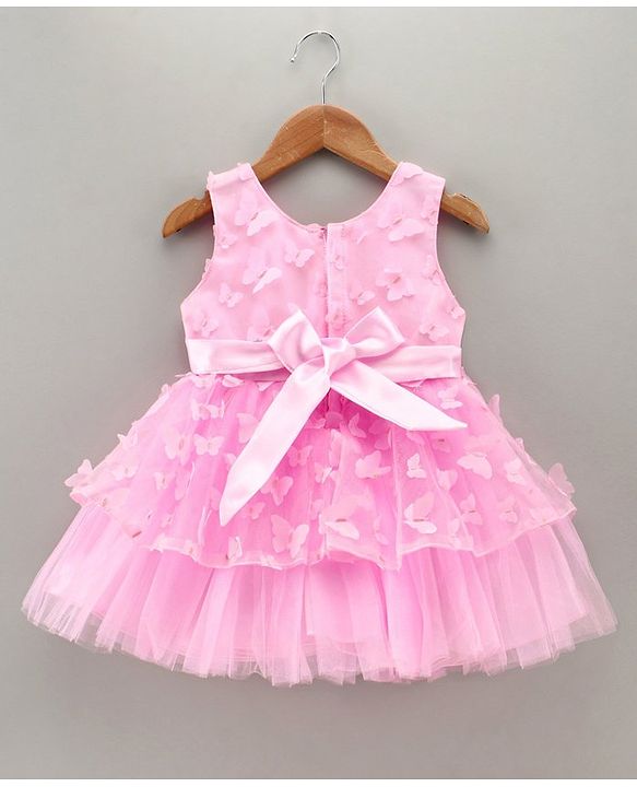 Babyhug Sleeveless Party Wear Tutu Frock with Butterfly & Bow Applique - Light Pink