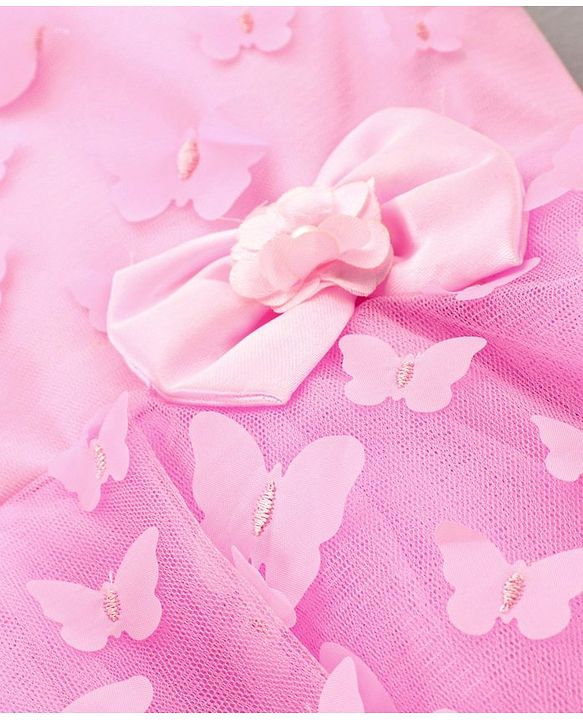Babyhug Sleeveless Party Wear Tutu Frock with Butterfly & Bow Applique - Light Pink