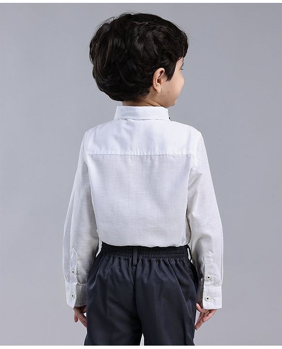 Babyhug Cotton Woven Full Sleeves Solid Shirt With Attached Bow  - White