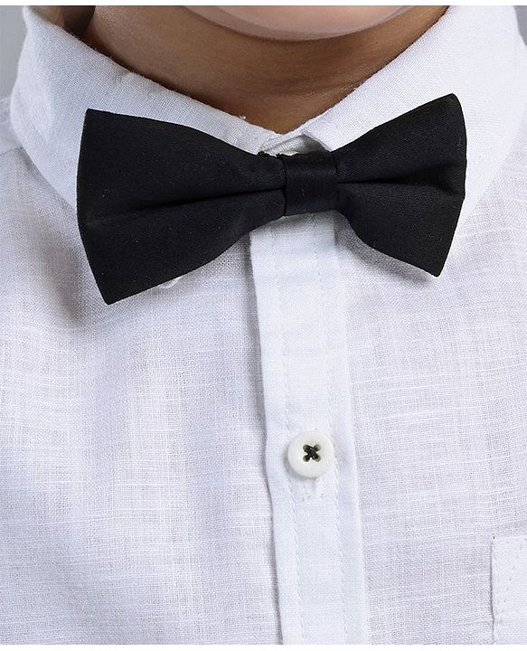 Babyhug Cotton Woven Full Sleeves Solid Shirt With Attached Bow  - White