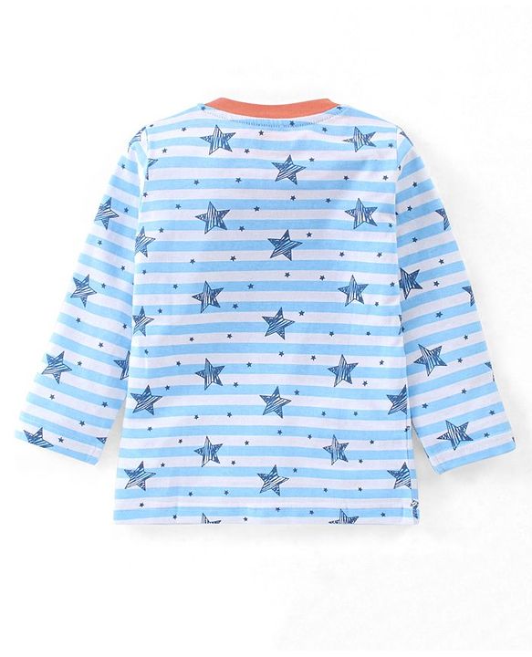 Babyhug Full Sleeves Night Suit Stripes & Star Print - White