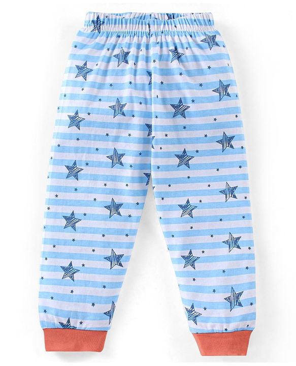 Babyhug Full Sleeves Night Suit Stripes & Star Print - White