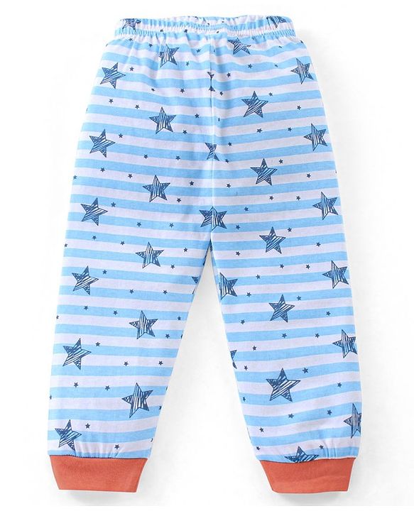 Babyhug Full Sleeves Night Suit Stripes & Star Print - White