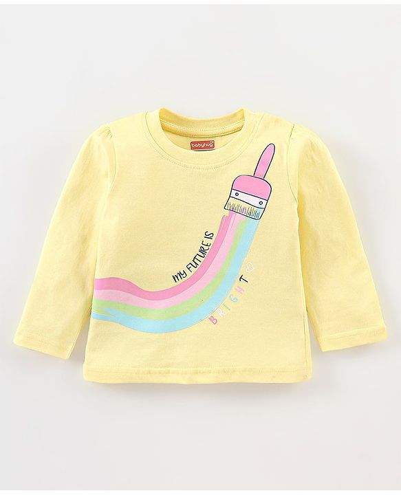Babyhug Cotton Knit Full Sleeves Night Suit Rainbow Print - Yellow