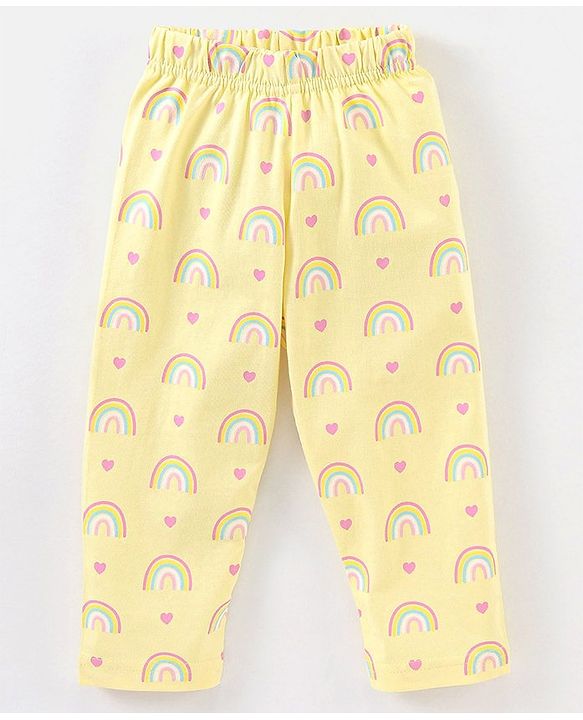 Babyhug Cotton Knit Full Sleeves Night Suit Rainbow Print - Yellow