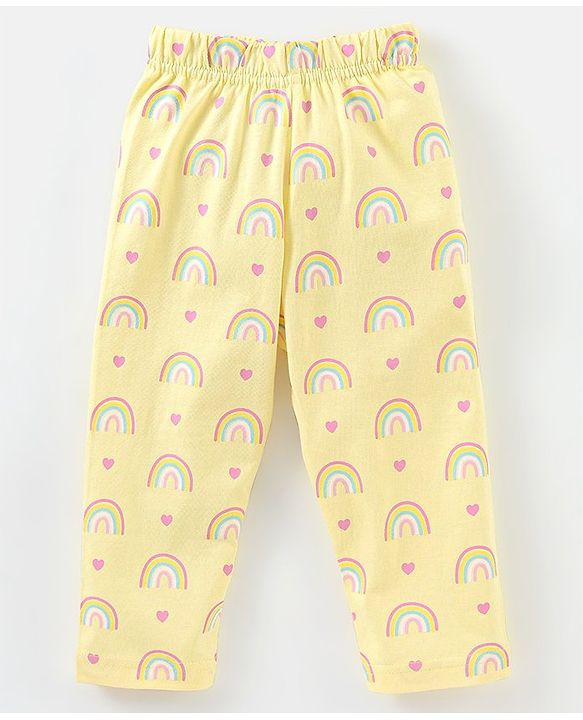 Babyhug Cotton Knit Full Sleeves Night Suit Rainbow Print - Yellow