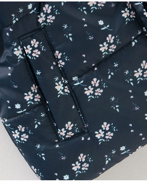 Babyhug Sleeveless Hooded Jacket Floral Print- Navy Blue