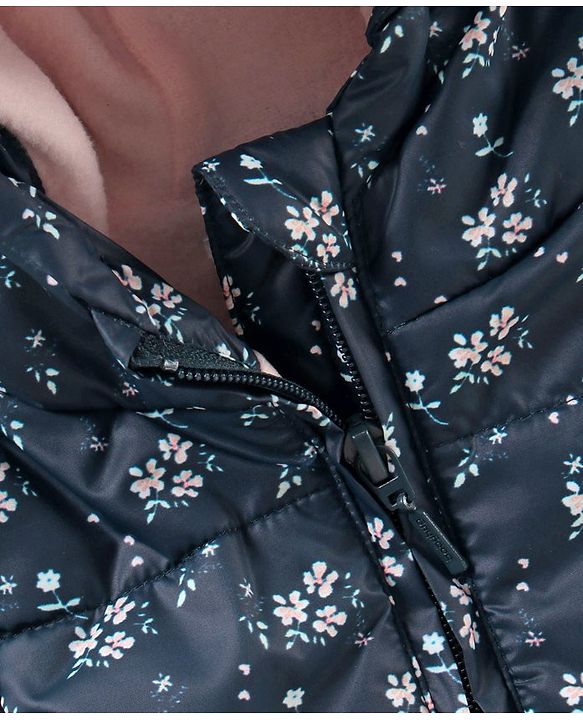Babyhug Sleeveless Hooded Jacket Floral Print- Navy Blue