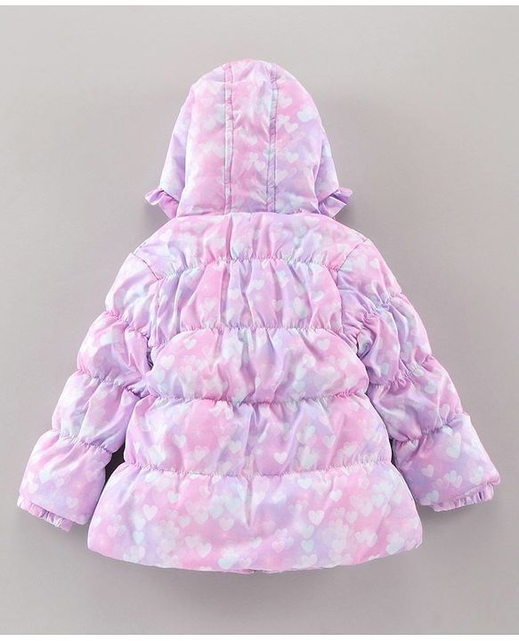 Babyhug Full Sleeves Hooded Padded Winter Jacket Hearts Print - Purple