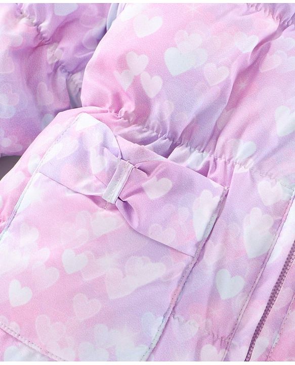 Babyhug Full Sleeves Hooded Padded Winter Jacket Hearts Print - Purple