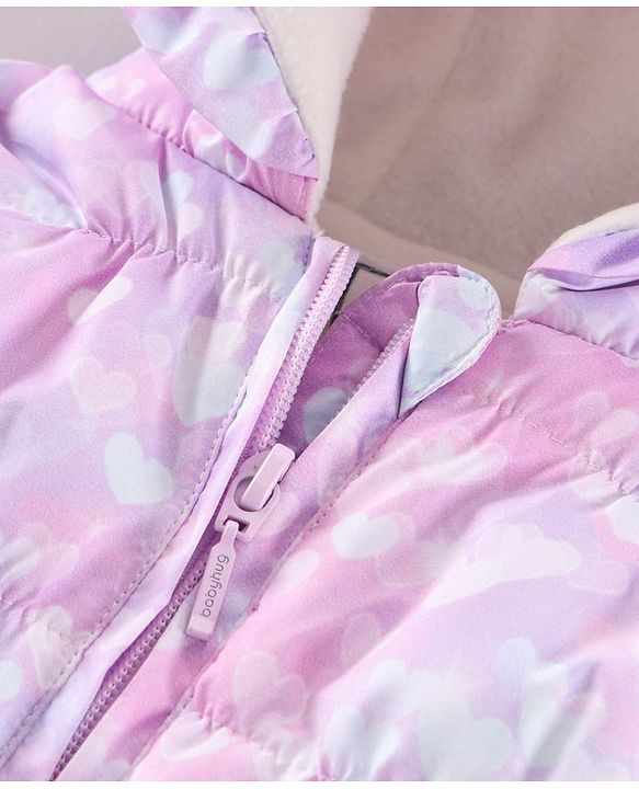Babyhug Full Sleeves Hooded Padded Winter Jacket Hearts Print - Purple