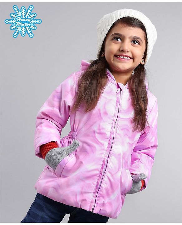 Babyhug Full Sleeves Hooded Fashion Heavy Winter Printed Jacket - Pink
