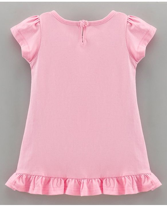 Babyhug Cap Sleeves Cotton Mid Thigh Length Nighty Text Print- Pink