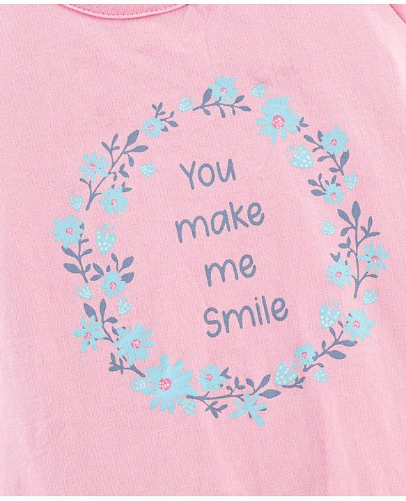 Babyhug Cap Sleeves Cotton Mid Thigh Length Nighty Text Print- Pink