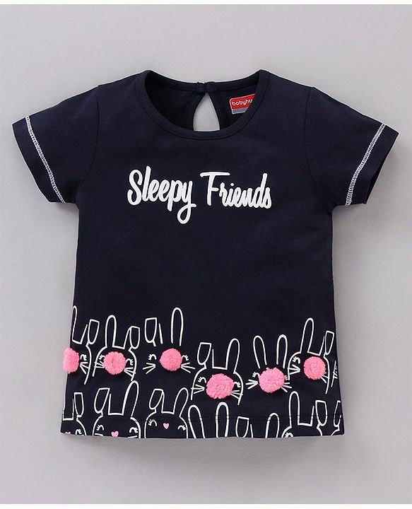 Babyhug Half Sleeves Night Suit Sleepy Friends Print - Navy Blue Pink
