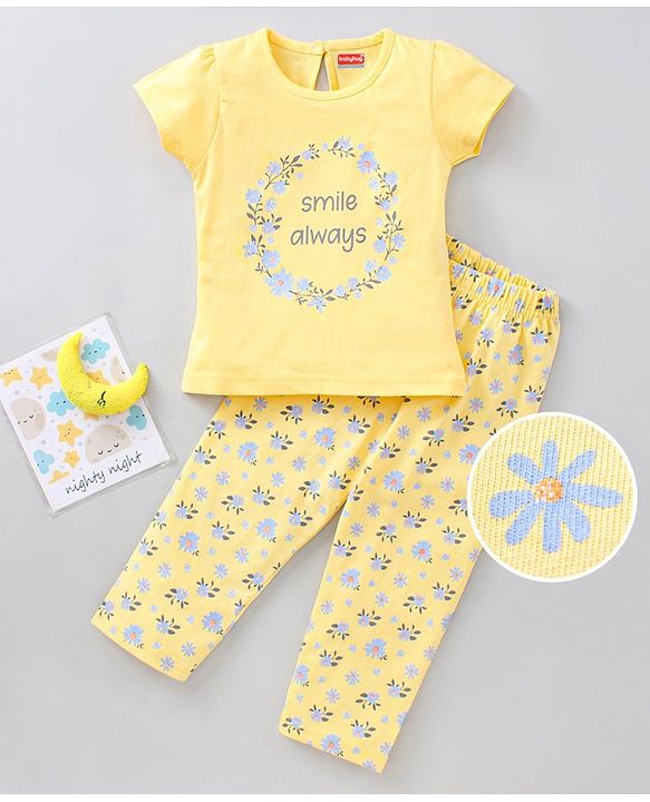 Babyhug Cap Sleeves Top & Capri Set Floral Print- Yellow