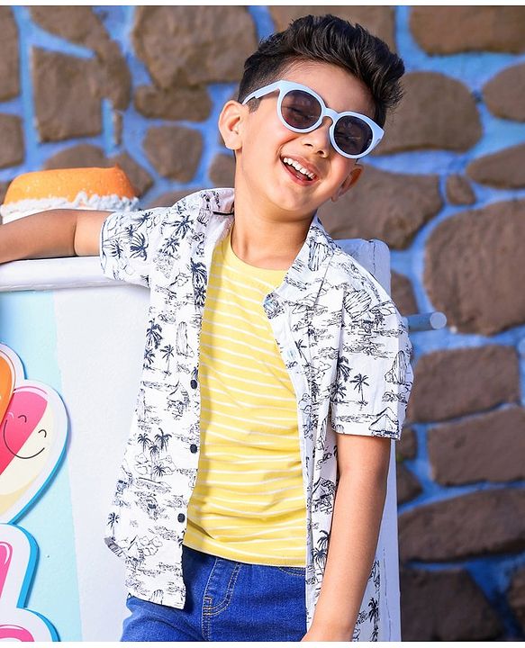 Pine Kids Half Sleeves Shirt Printed - White