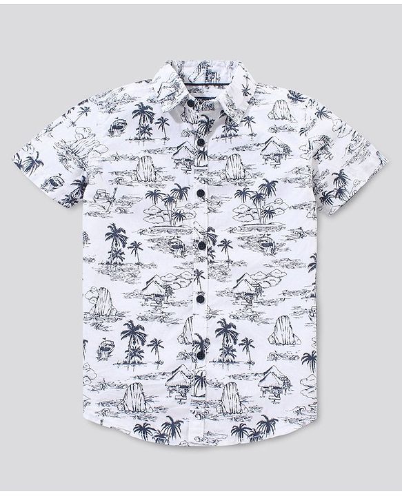 Pine Kids Half Sleeves Shirt Printed - White