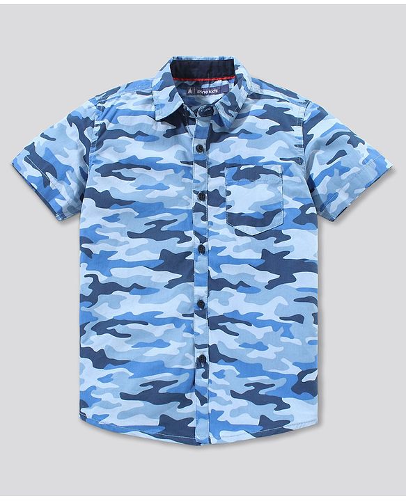 Pine Kids Half Sleeves Shirt Camouflage Print - Blue