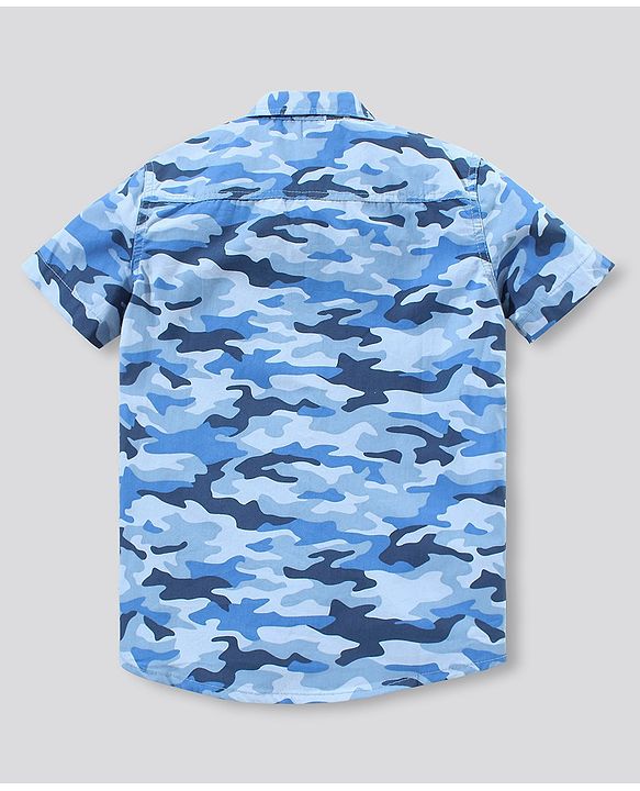 Pine Kids Half Sleeves Shirt Camouflage Print - Blue