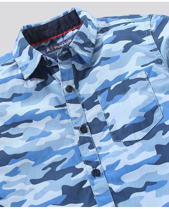 Pine Kids Half Sleeves Shirt Camouflage Print - Blue