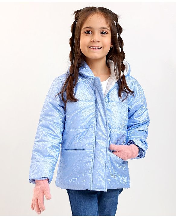 Babyhug Full Sleeves Dots Printed Winter Wear Hooded Jacket - Blue