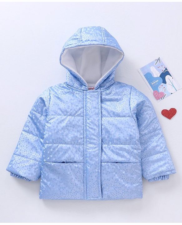 Babyhug Full Sleeves Dots Printed Winter Wear Hooded Jacket - Blue