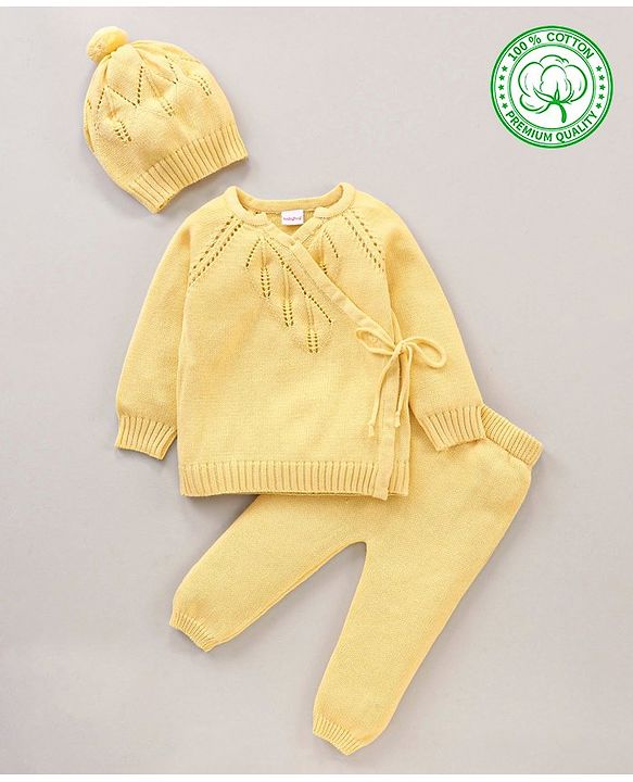 Babyhug 100% Organic Cotton Full Sleeves Sweater Set Schifilli Design - Yellow
