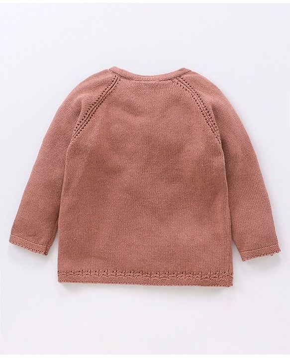 Babyhug 100% Organic Cotton Full Sleeves Sweater & Lounge Pant With Cap Solid Colour- Brown